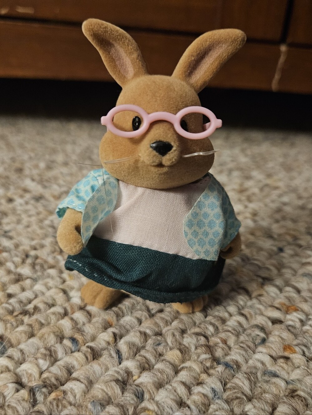 Lil Woodzeez Brown Cottonball Bunny With Pink Glasses And Outfit